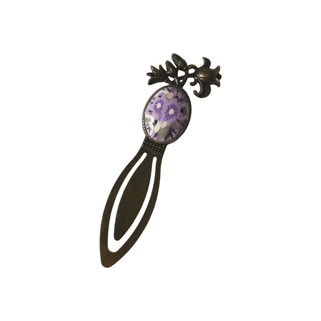 Marque page bronze fleurs mauves
