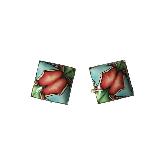 Boutons de manchette carrés rose bleu
