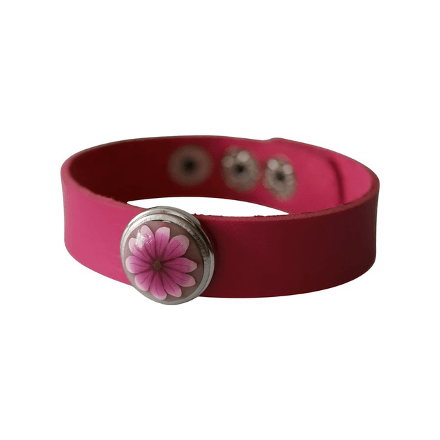 Bracelet femme homme cuir rose marguerite rose