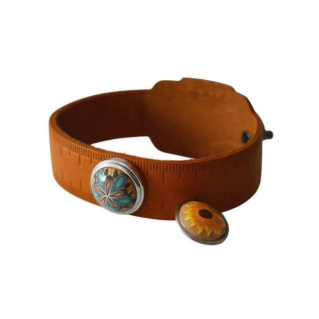 Bracelet homme cuir ocre mandala bleu jaune