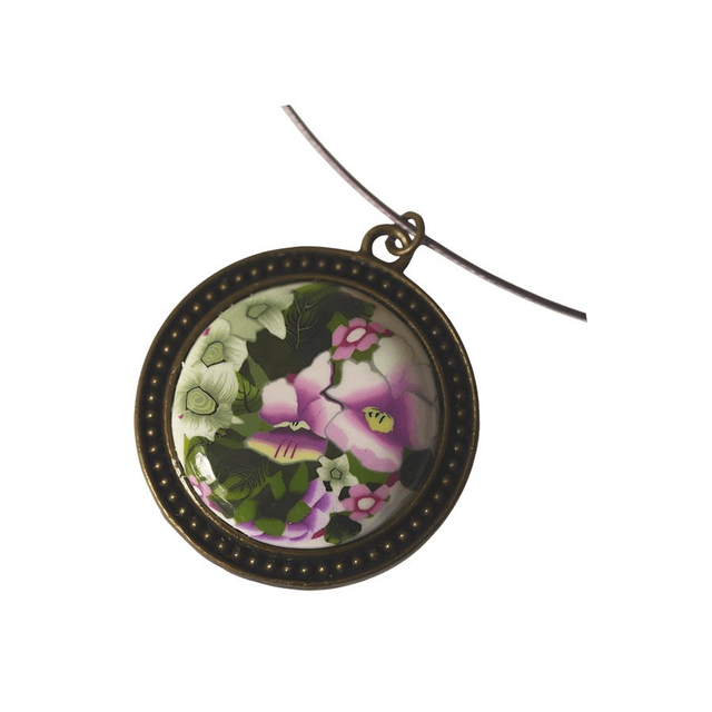 Collier ras de cou rétro rond pensées mauves
