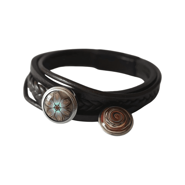 Bracelet homme cuir tressé marron fleur marron