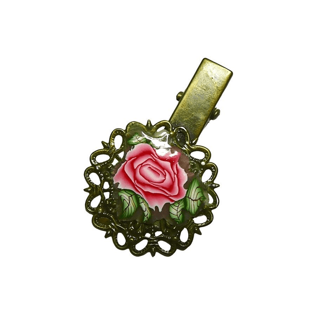 Pince rétro estampe ronde rose rouge