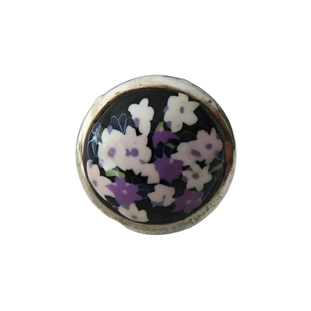 Bague ronde bohème fleurs liberty violet